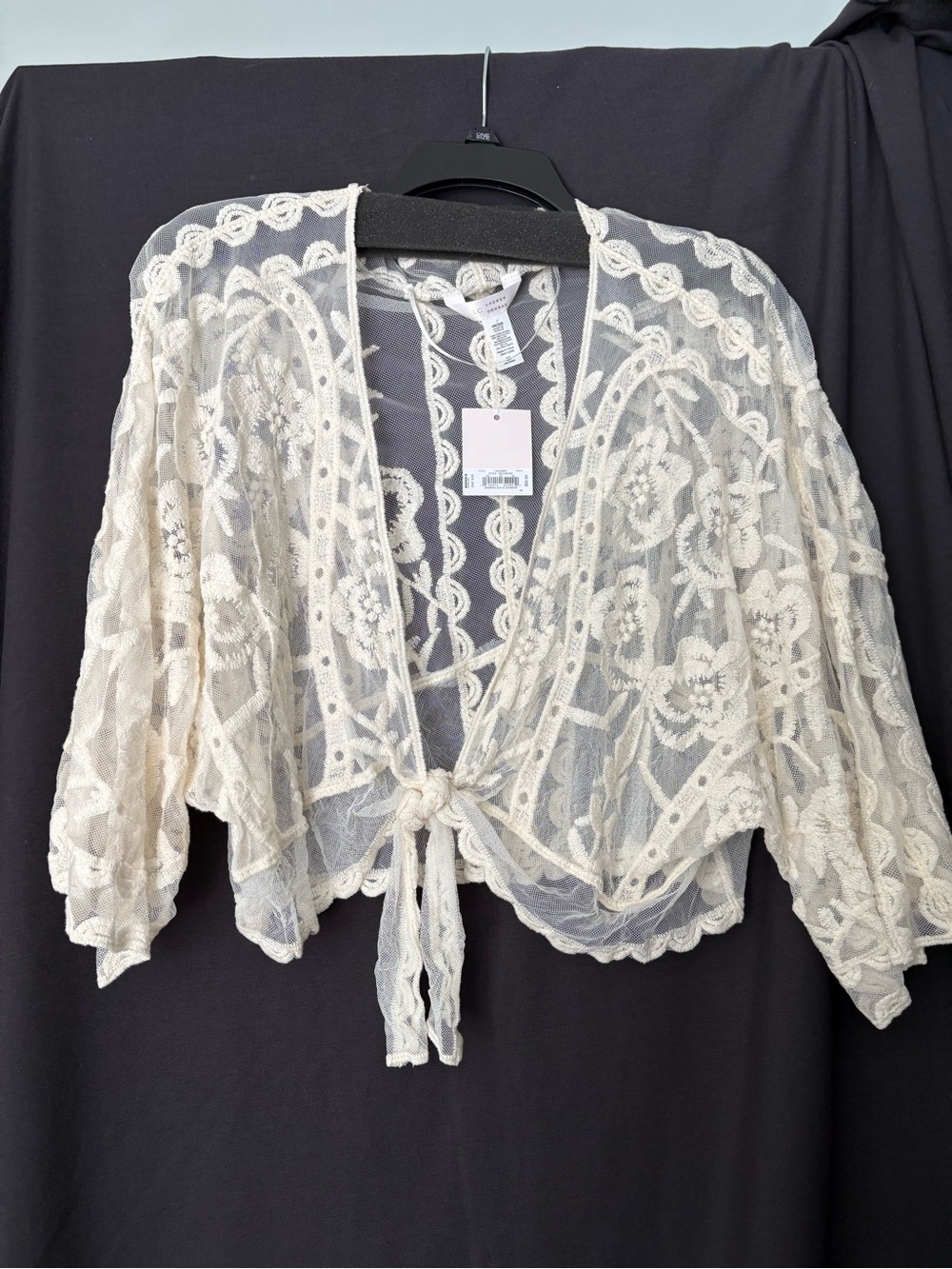 LC Lauren Conrad Cream Lace Tie-Front Bolero Shrug